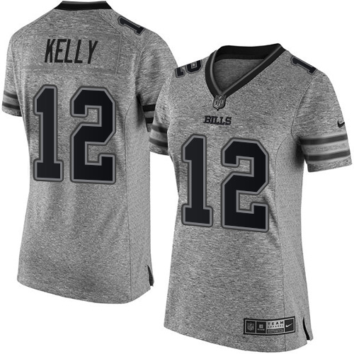 Women's Elite Jim Kelly Nike Jersey Gray - #12 Gridiron NFL Buffalo Bills